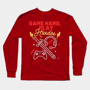 Gamer hard Play Harder Gaming Long Sleeve T-Shirt